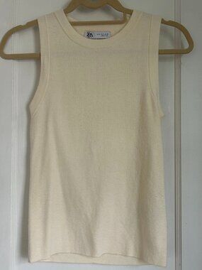 Zara Cream Knit Tank Top Size S
